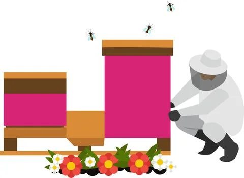 Beekeeper at apiary vector icon isolated on white Stock Illustration