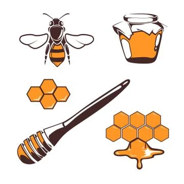 Beekeeper, bee, honey vector design elements isolated over white Stock Illustration