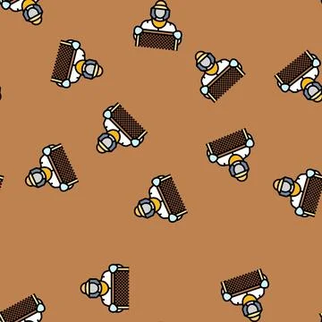 Beekeeper holding a frame honeycomb vector seamless pattern Stock Illustration