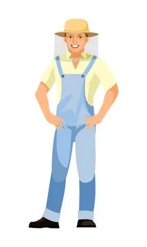 Beekeeper. Isolated on white background. Character in uniform and mesh protec Stock Illustration