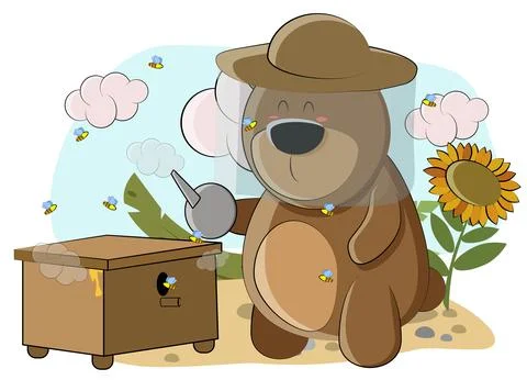 Beekeeper looking after his bees in illustration Stock Illustration