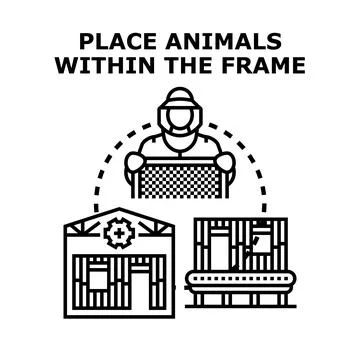 Beekeeper placing bees into a beehive frame concept Illustration