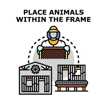 Beekeeper placing bees into a beehive frame concept Stock Illustration