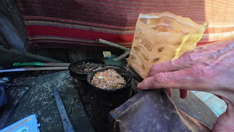 Beekeeper Preparing Smoker Tool During Hive Inspection Close-Up 스톡 동영상 335078117
