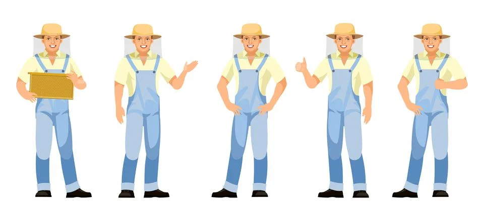 Beekeeper. A set of objects. Isolated on white background. Character in unifo Stock Illustration