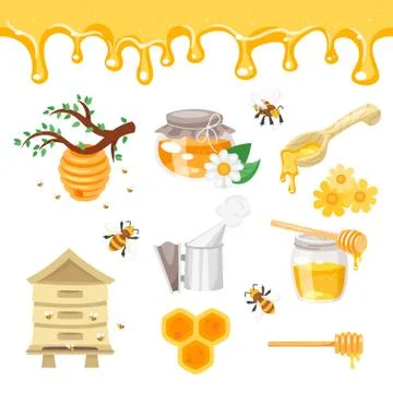 Beekeeping and honey illustrations Stock Illustration