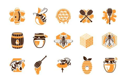 Beekeeping apiary icons, isolated vector emblems Stock Illustration