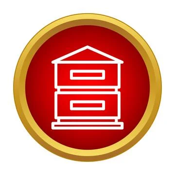 Beekeeping beehive outline icon on red circle button Stock Illustration