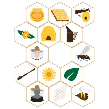 Beekeeping icons set Stock Illustration