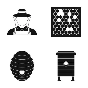 Beekeeping industry objects and apiculture icons set Ilustração Stock