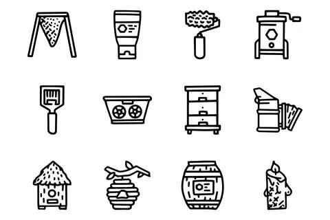 Beekeeping line vector doodle simple icon set Illustrazione stock