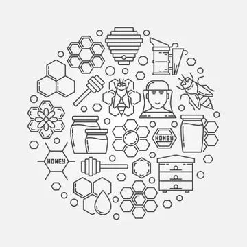Beekeeping linear round illustration Stock Illustration