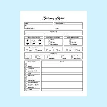 Beekeeping log book KDP interior. Beekeeping and honey harvesting tracker t.. Stock Illustration