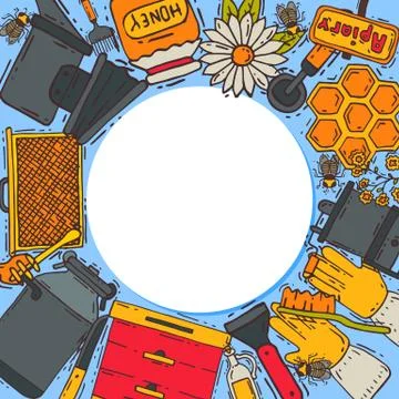 Beekeeping round pattern, apiary vector illustration. Beekeeping workshop Illustrazione stock