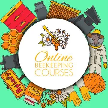Beekeeping round pattern, apiary vector illustration. Online beekeeping courses Stock Illustration