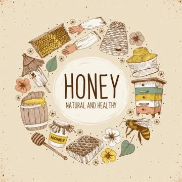 Beekeping Sketches Circle Stock Illustration