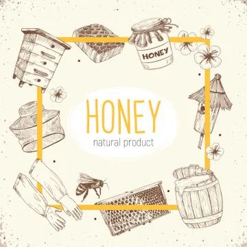 Beekeping Sketches Circle Stock Illustration