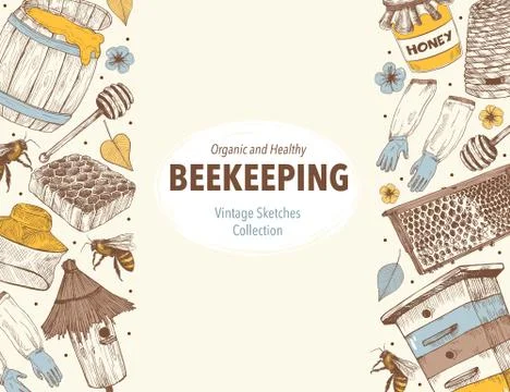 Beekeping Sketches Circle Stock Illustration