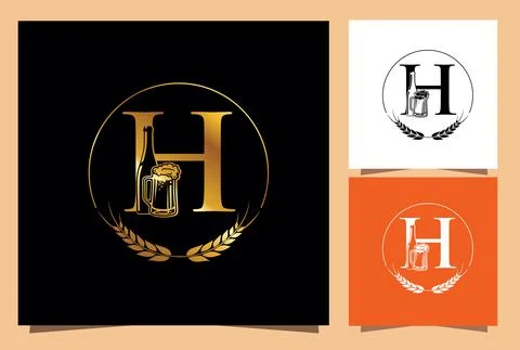 Beer and Bottle Vector Sign Monogram Letter H Stock Illustration
