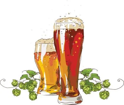 Beer and a branch of hops Stock Illustration