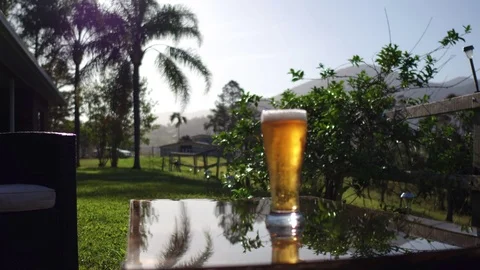 Beer and countryside view Stock Footage