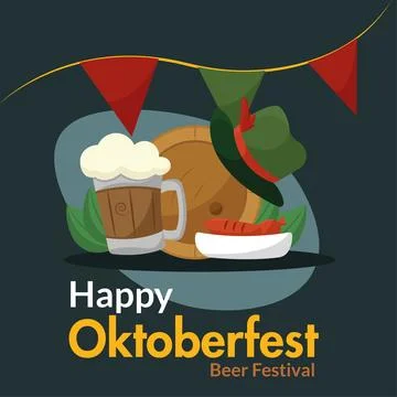 Beer and hat with sausage. Vector Stock Illustration
