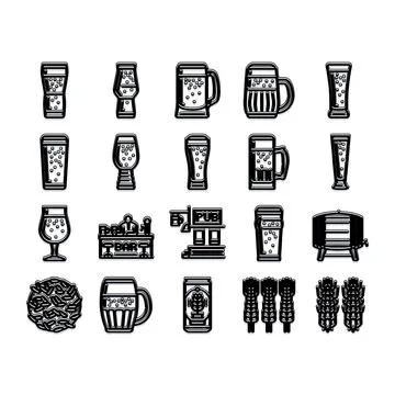 Beer and pub related items icons collection Stock Illustration