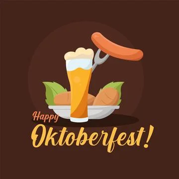 Beer and sausage plate. Vector Stock Illustration