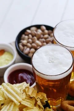 Beer and snacks Stock Photos