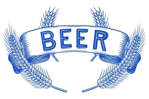 Beer banner with a wheat or rye hand drawn engraving in old vintage style Stock Illustration