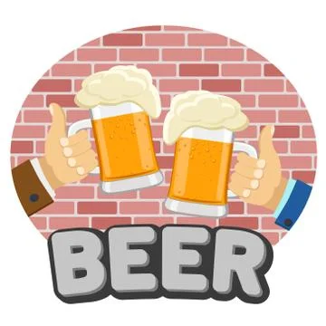 Beer bar logo, two hands with glasses. Stock Illustration