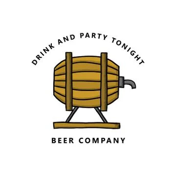 Beer Barrel Logo Vintage Vector Design. Drink and Party Alcohol Symbol Illust Stock Illustration