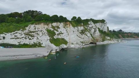Beer Beach and White Cliff, Jurassic Coast, Beer Village, Seaton, Devon, UK Stock Footage 278495598