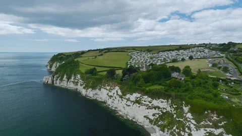 Beer Beach and White Cliff, Jurassic Coast, Beer Village, Seaton, Devon, UK Stock Footage 278553922