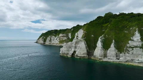 Beer Beach and White Cliff, Jurassic Coast, Beer Village, Seaton, Devon, UK Stock Footage 278554010