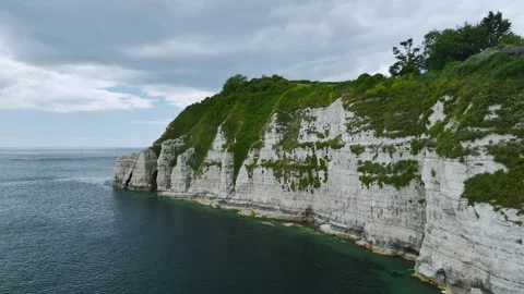 Beer Beach and White Cliff, Jurassic Coast, Beer Village, Seaton, Devon, UK Stock Footage 278554095