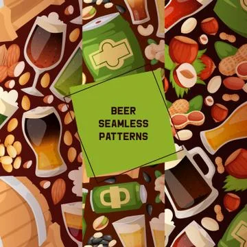 Beer in beerhouse brewery vector seamless pattern beermug beerbottle with nuts Stock Illustration