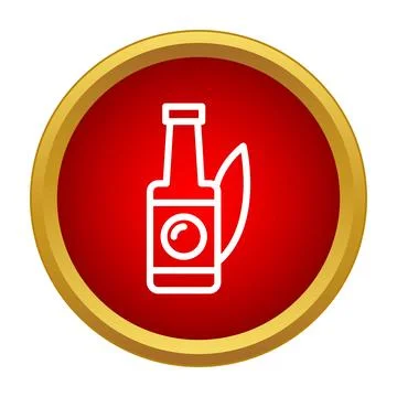 Beer bottle and surfboard in red circle Stock Illustration