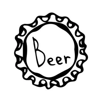 Beer bottle Cap. Doodle Style Sketch. Vector Stock Illustration