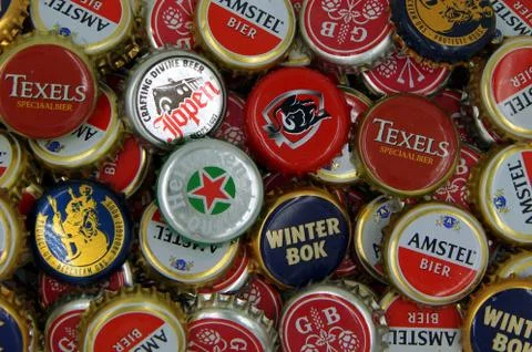 Beer bottle caps background Stock Photos