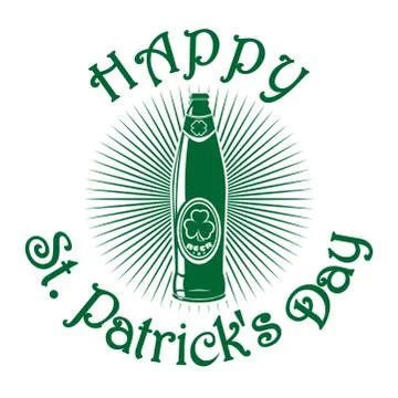 Beer bottle with clover leaf. St. Patricks Day celebration symbol Stock Illustration