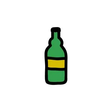 Beer bottle doodle icon, vector color illustration Stock Illustration