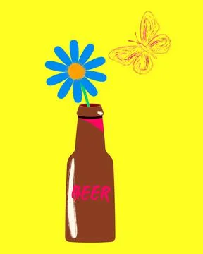Beer bottle with flower Stock Illustration