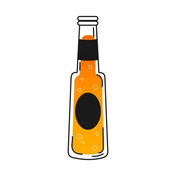 Beer bottle in hand drawn style with bublles on white background, breewery Stock Illustration
