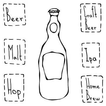 Beer Bottle. Hand Drawn Vector Illustraition. Stock Illustration