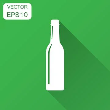 Beer bottle icon in flat style. Alcohol bottle illustration with long shadow. Stock Illustration