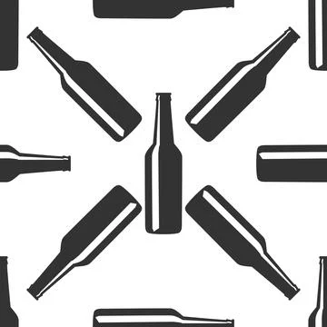 Beer bottle icon seamless pattern on white background. Vector Illustration Stock Illustration