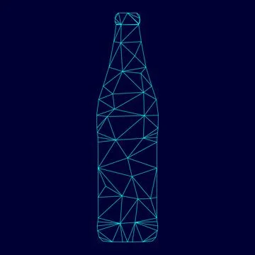 Beer bottle low poly triangulation triangulated polygonal electric cyan blue  Stock Illustration