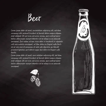 Beer bottle in sketch style. Vector illustration for bar menu Stock Illustration