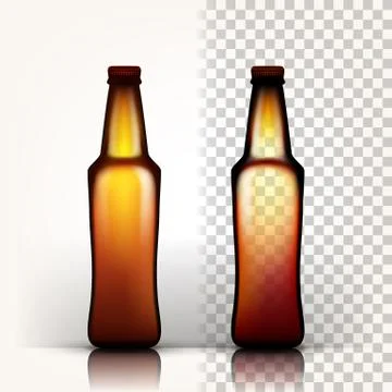 Beer Bottle Vector. Empty Glass For Craft Beer. Mockup Blank Template. Brown. 3D Stock Illustration